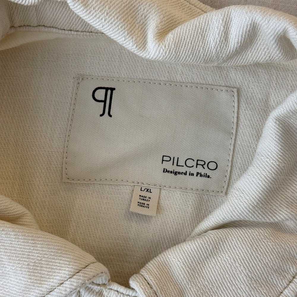 NWT Pilcro Anthropologie Weston Cape Denim Jacket Women L/XL Ivory Oversized - Picture 7 of 16